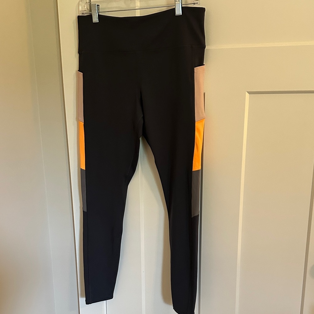 Love & Sports Womens Grey Pink Orange Leggings Size L Comfy Athletic